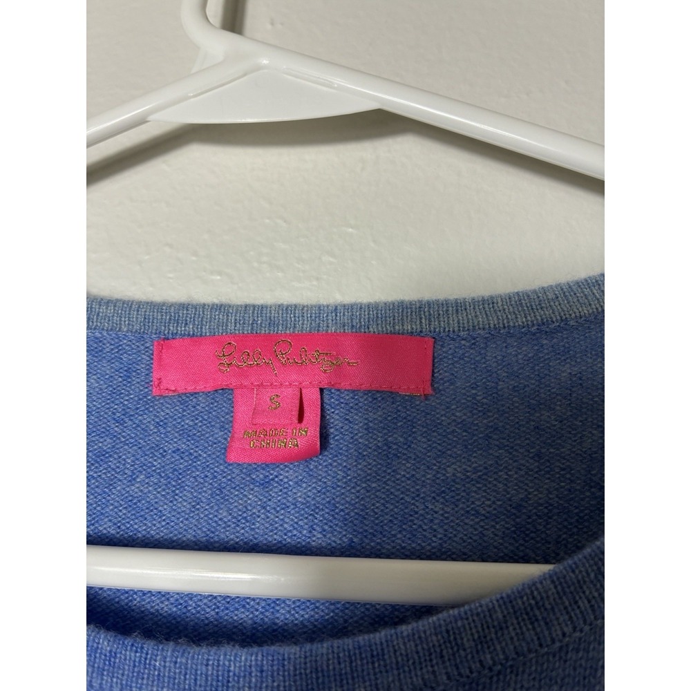 Lilly Pulitzer Rica 100%‎ Cashmere Blue Block Sweater With Fringe Sz Small Comfy - Picture 4 of 9